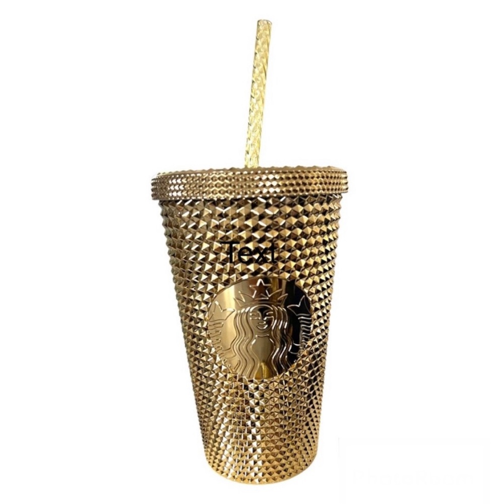 Starbucks 2022 Holiday Gold Metallic Chrome Bling Studded Tumbler
